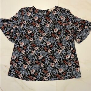 LOFT Black and Blue Flutter Sleeve Blouse